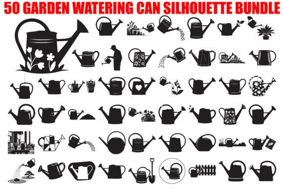 50 Garden Watering Can Silhouette Bundle