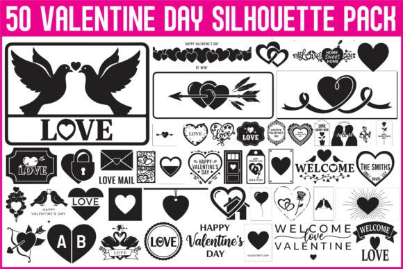 50 Valentine Day Silhouette Pack: Graphics & Crafts for Romantic Design
