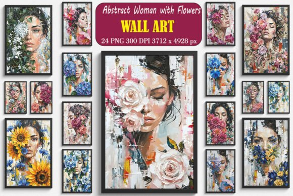 Abstract Woman with Flowers: Graphics & Illustrations