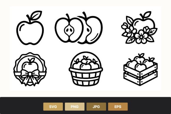 Apple Fruits Flowers Basket Vector Icons: Graphics & Illustrations