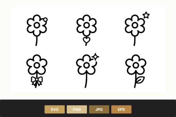 Black and White Cartoon Flowers: Graphics & Illustrations