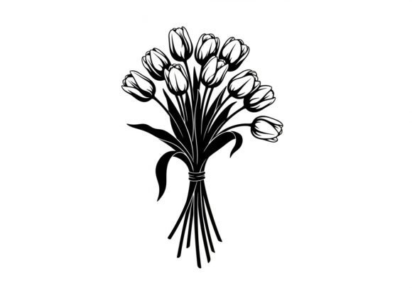 Black and White Tulip Bouquet: Graphics & Illustrations