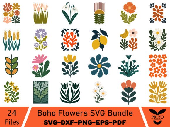 Boho Flowers SVG Bundle: Graphics & Illustrations