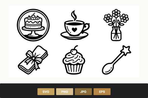 Cake Cup Flowers Icons: Simple Graphics & Illustrations