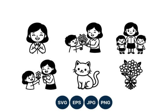 Children Giving Flowers to Mother Vector: Graphics & Illustrations