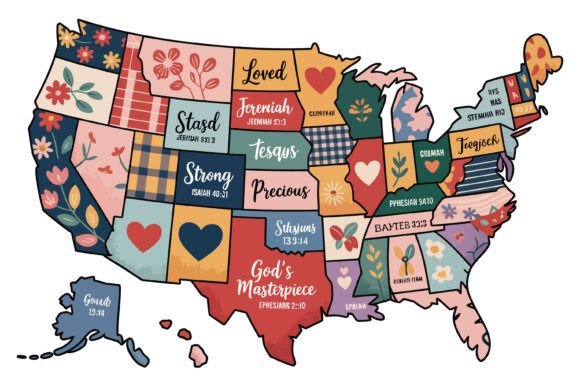 Christian Floral USA Bible Map Graphics and Crafts