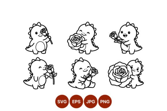 Cute Dinosaur with Roses Vector: Graphics & Illustrations