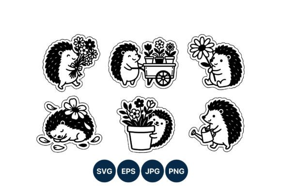 Cute Hedgehogs Vector: Graphics & Illustrations