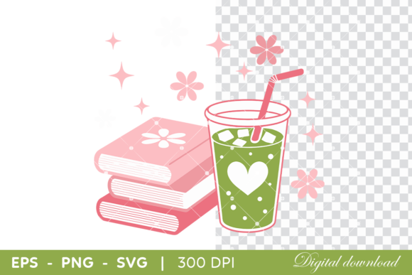 Cute Matcha Drink with Books and Flowers Review