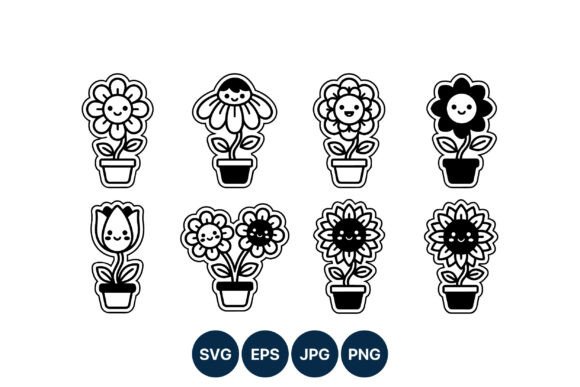 Cute Smiling Flowers: Graphics & Illustrations