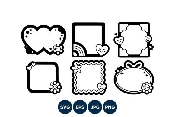 Cute Smiling Hearts and Flowers Frames: Graphics & Illustrations