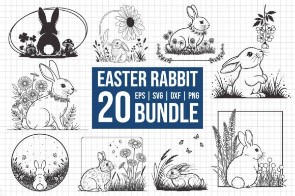 Easter Rabbit 20 SVG Floral Bundle: Graphics & Crafts