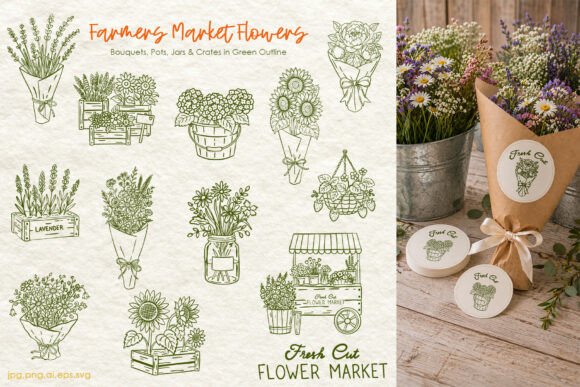 Farmers Market Flowers MeadowMist: Graphics & Illustrations