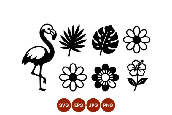 Flamingo Tropical Flowers Vector: Graphics & Illustrations