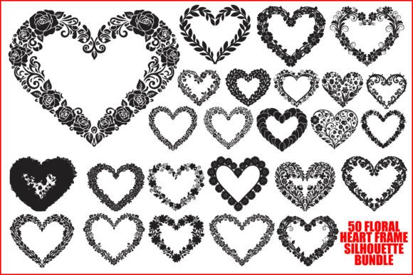 Floral Heart Frame Silhouette Pack: Graphics & Crafts for Digital Sellers