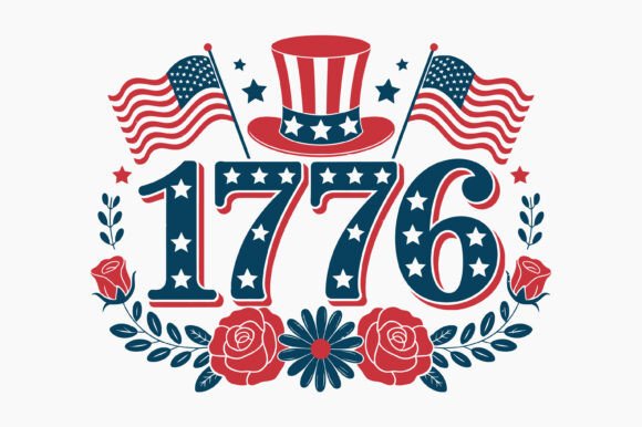 Floral Patriotic 1776 Vector Design for Graphics and Crafts