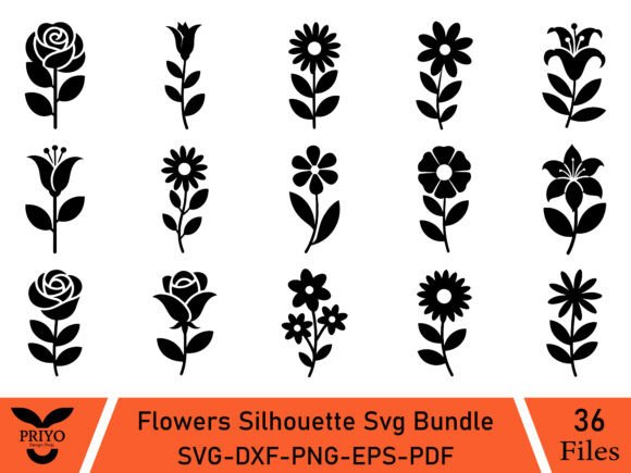 Flowers Silhouette SVG Bundle: Premium Graphics & Illustrations