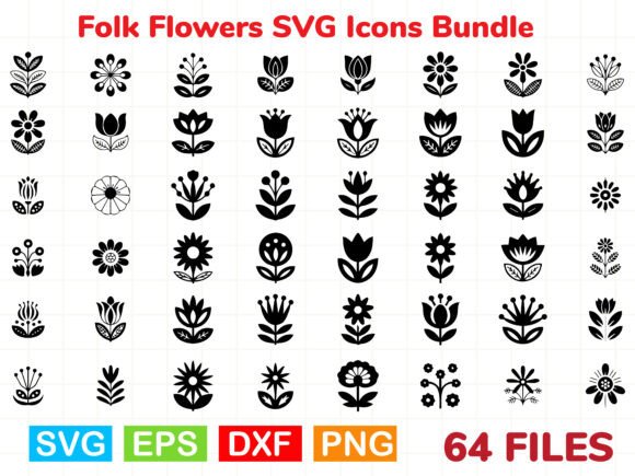 Folk Flowers SVG Icons Bundle: Graphics & Illustrations