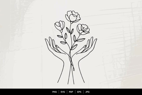 Hands Holding Flowers Line Art SVG for Graphics