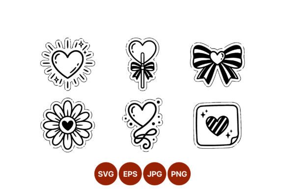 Heart Icons with Ribbons Flowers and Graphics Illustrations