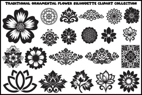 Heritage Style Flower Silhouette: Graphics & Crafts for Editorial Design