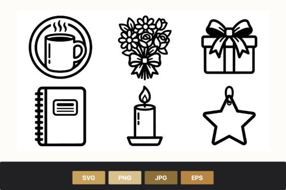 Hot Cup Flowers Gift Icons: Graphics & Illustrations