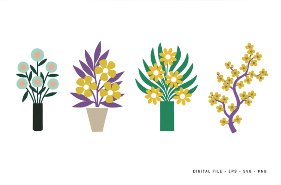 Modern Boho Potted Flowers: Fresh Graphics & Illustrations