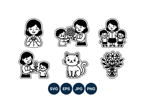 Mother & Child Cat Graphics: Sweet Illustrations
