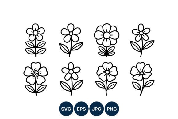 Simple Black and White Cartoon Flowers: Graphics & Illustrations