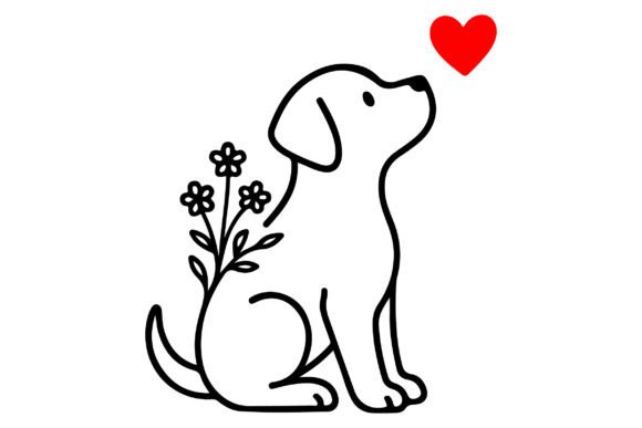 Sitting Puppy with Flowers: Cute Graphics & Illustrations