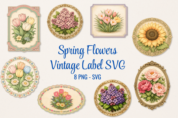 Spring Flowers Vintage Label: Graphics & Illustrations