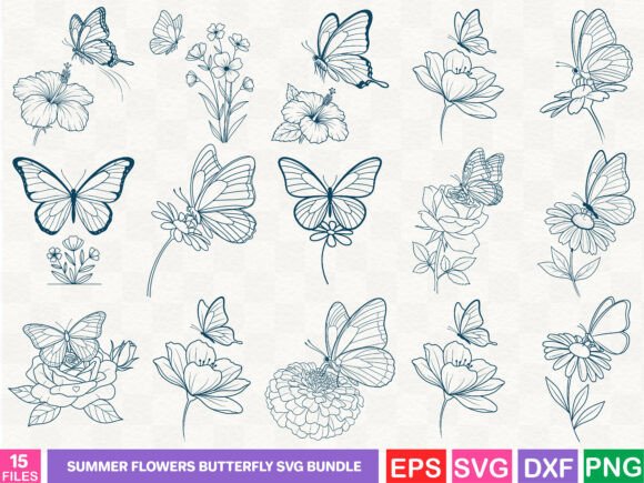 Summer Flowers Butterfly SVG Bundle: Graphics & Illustrations