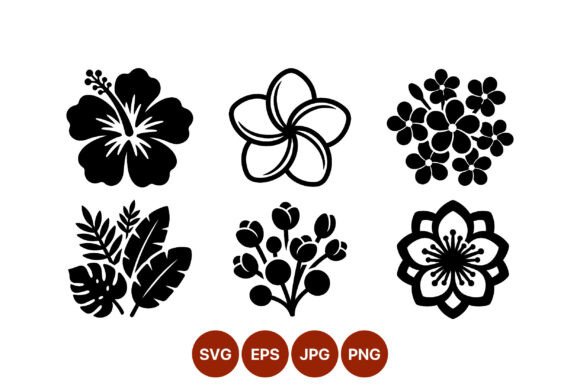 Tropical Flowers Leaves Black White: Bold Graphics & Illustrations