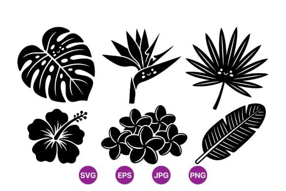 Tropical Leaves and Flowers SVG: Graphics & Illustrations
