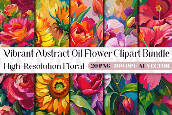 Vibrant Abstract Oil Flower Clipart 20