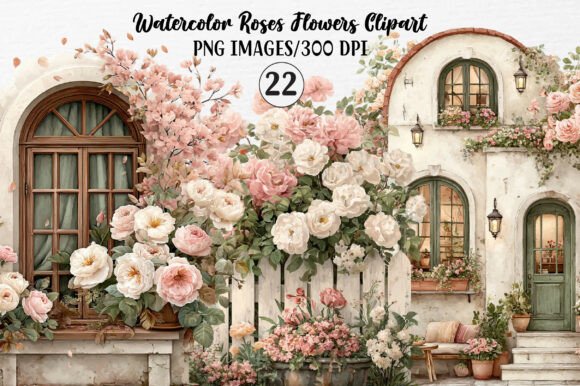 Watercolor Roses Clipart: Graphics & Illustrations