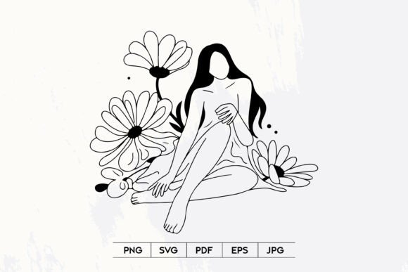 Woman Sitting with Flowers SVG: Graphics & Illustrations